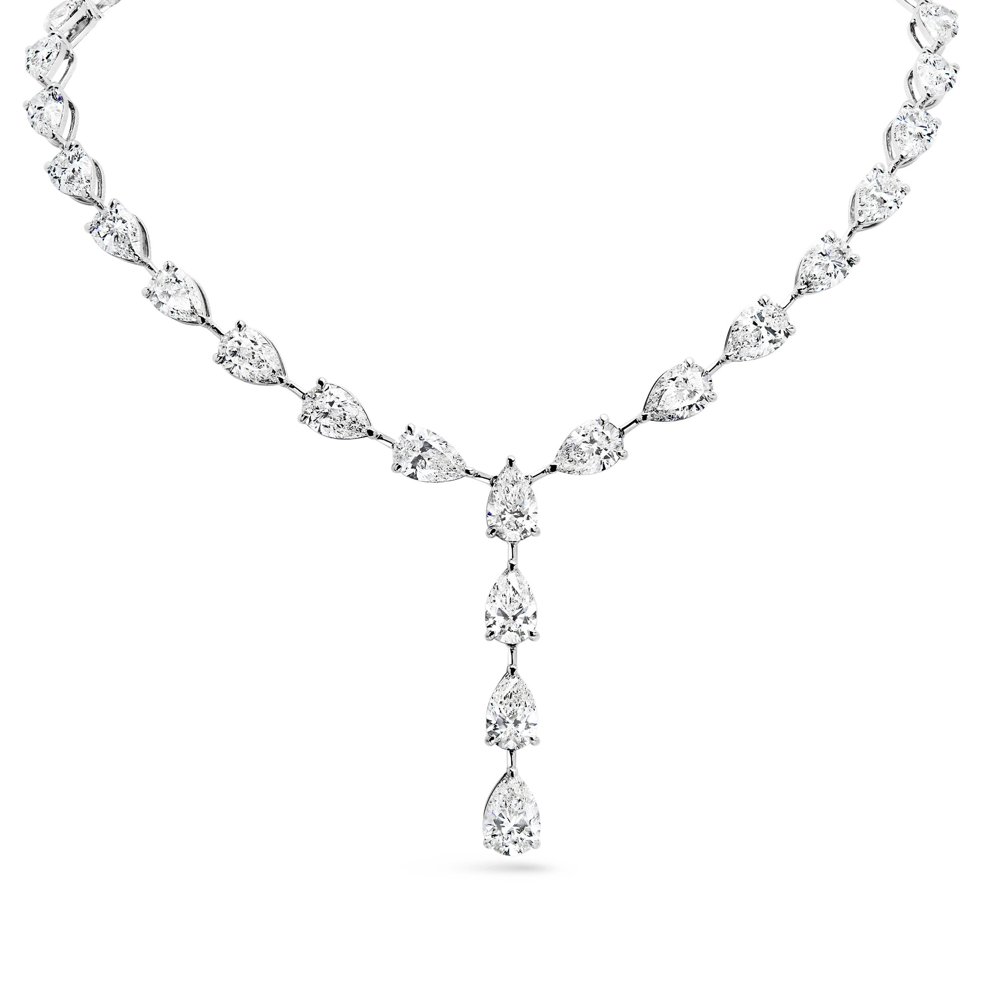 14K White Gold Necklace with 55.16 ct. Lab Grown Pear Diamonds - diamond necklace
